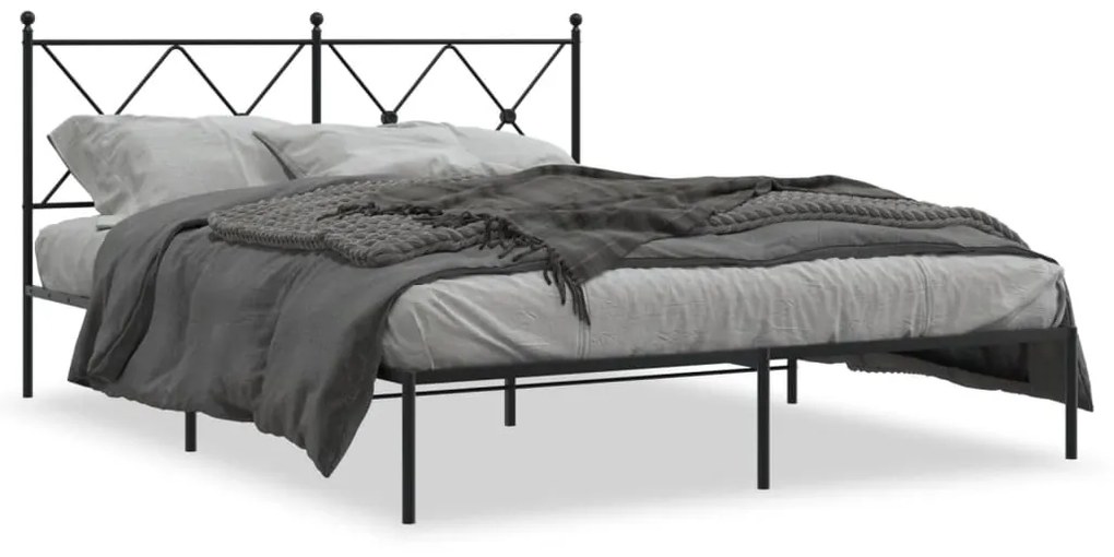 Estrutura de cama em metal com cabeceira 150x200 cm preto