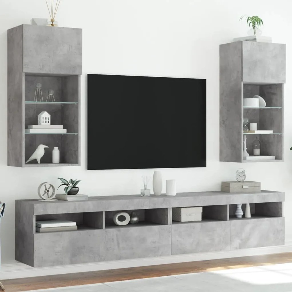 vidaXL Móveis de TV com luzes LED 2 pcs 40,5x30x90 cm cinzento cimento