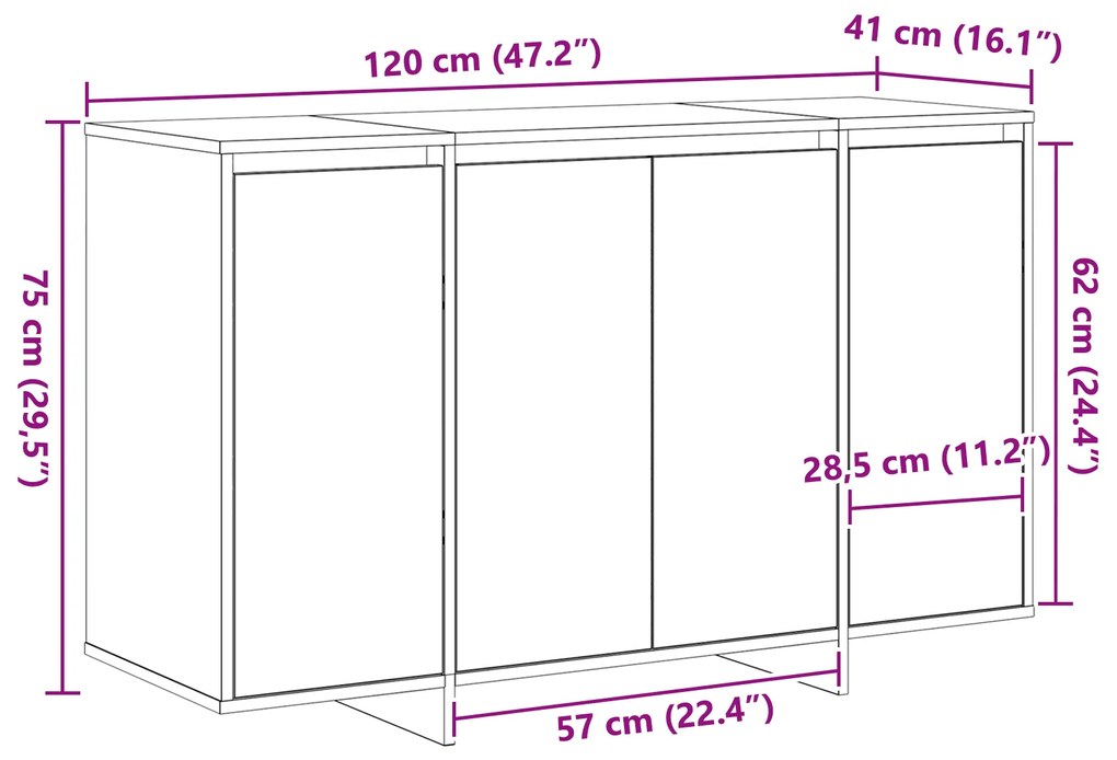 Buffet Cinzento sonoma de Madeira de Engenharia 120 x 41 x 75 cm