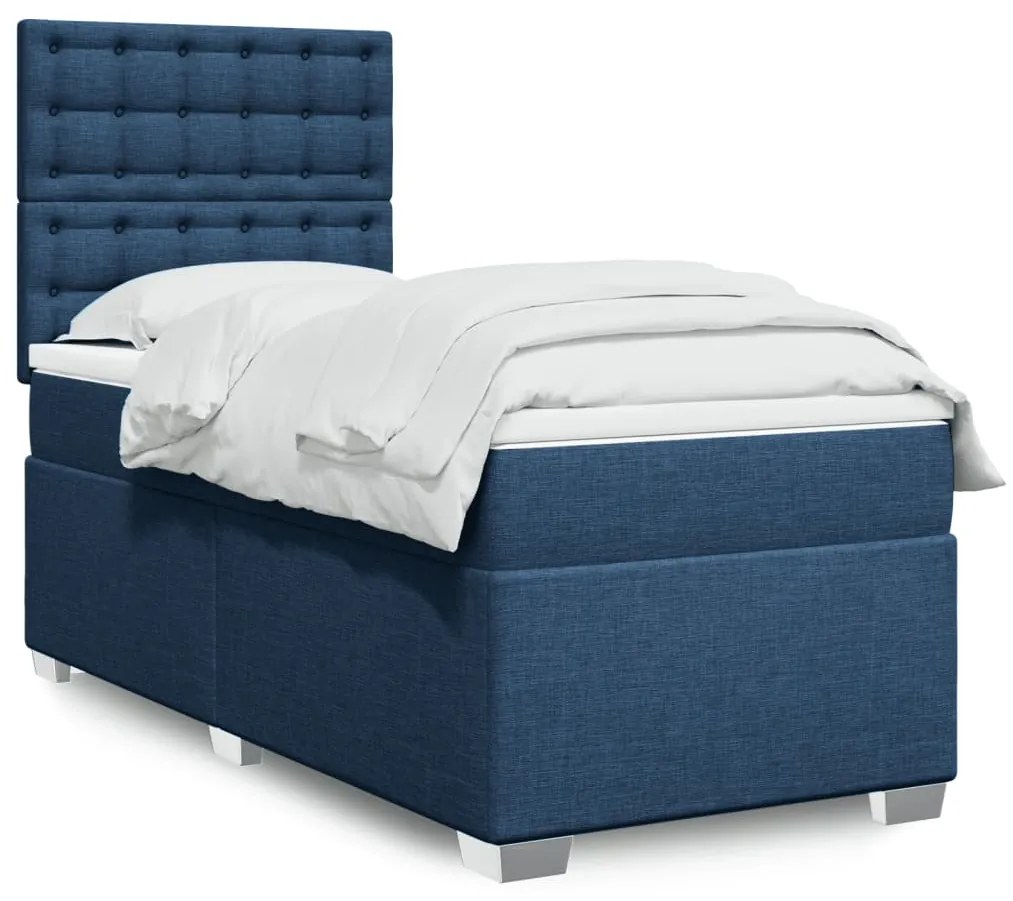 vidaXL Cama com molas/colchão 90x190 cm tecido azul