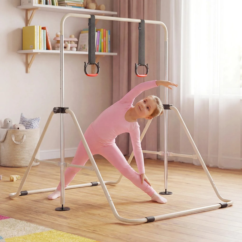 Barra de Ginástica para Crianças, 111,5 x 144,5 x 132 cm, Ajustável em 4 Níveis de Altura, Verde