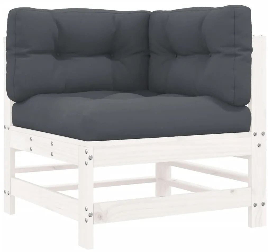 3pcs conjunto lounge jardim c/ almofadões madeira maciça branco
