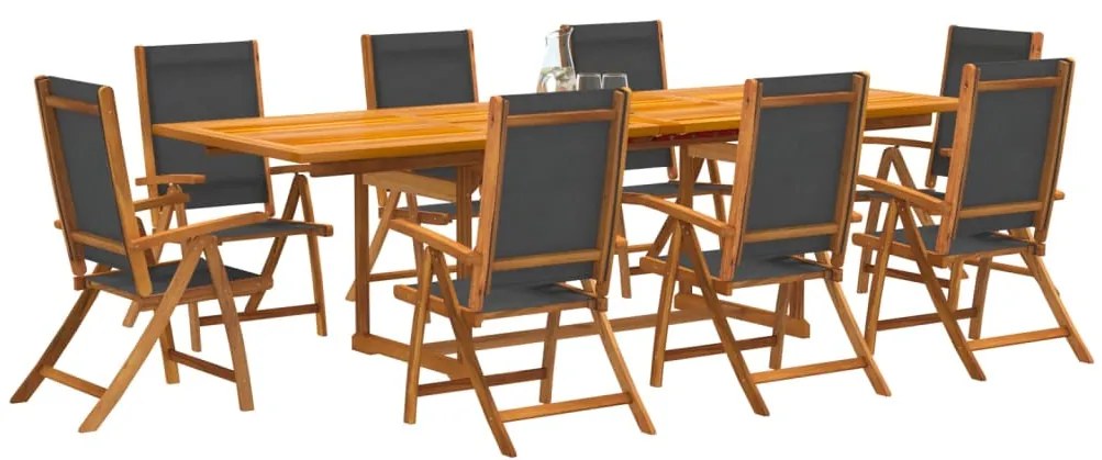 9 pcs conjunto de jantar para jardim acácia maciça e textilene