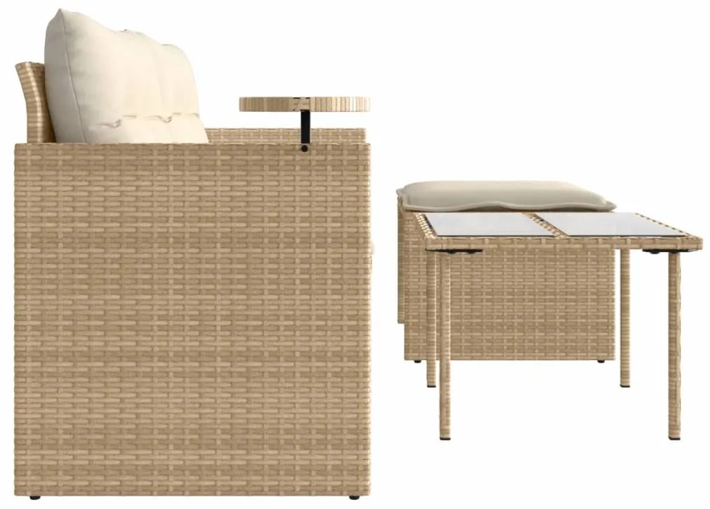 3 pcs conjunto de sofás p/ jardim com almofadões vime PE bege