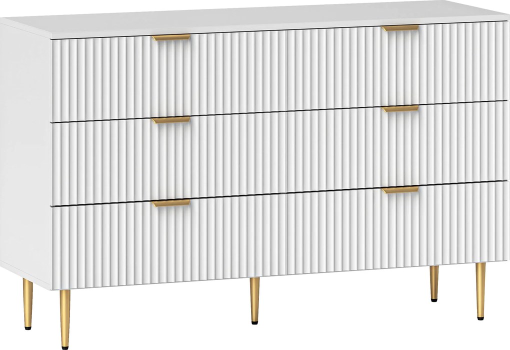 HOMCOM Gaveteiro 6 Gavetas Moderno com Puxadores Dourados, 120x40x76.5cm, Branco | Aosom Portugal