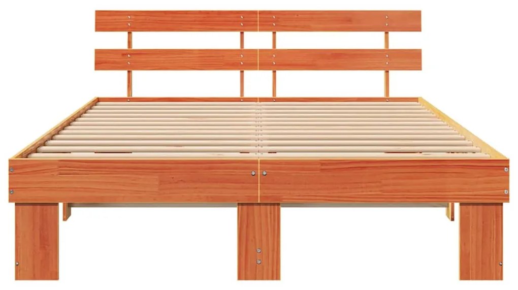 Estrado de Cama com Cabeceira Castanho 160x200 cm Madeira Sólida de Pi