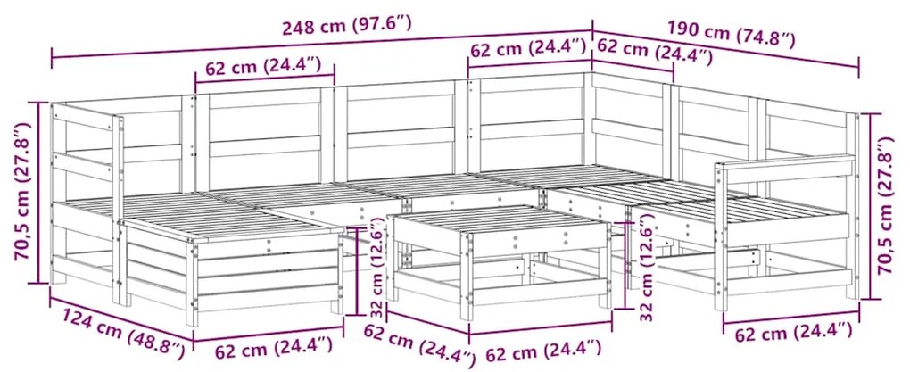 8 pcs conjunto sofás de jardim pinho maciço branco