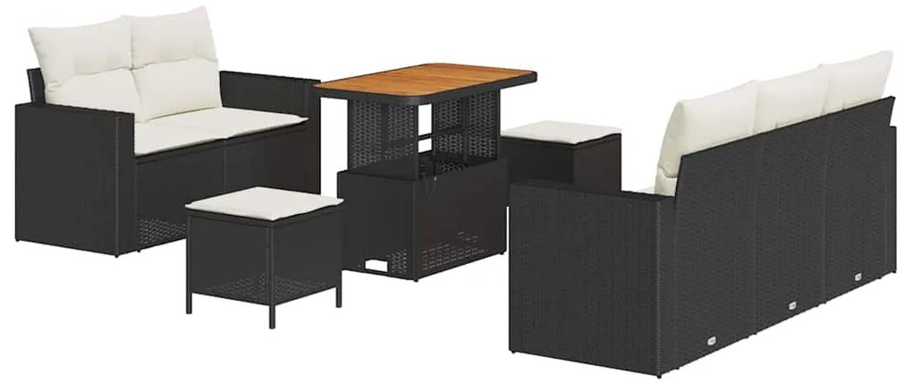 Conjunto de Sofás de Jardim de 8 Peças com Almofadas Rattan Preto Acác