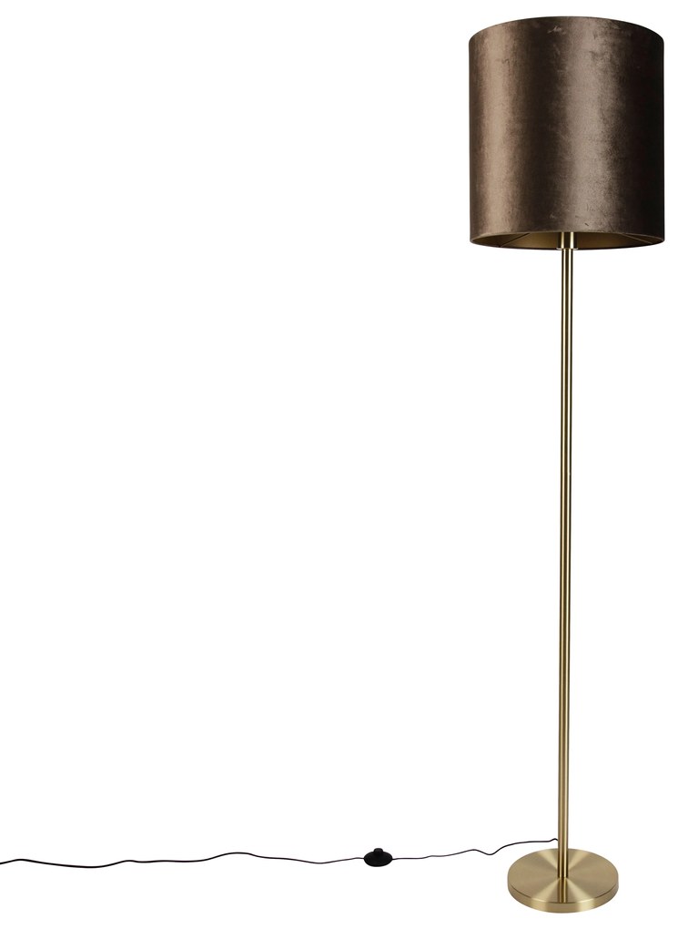 Candeeiro de Pé Latão com Abajur em Veludo Castanho 40cm - Simplo