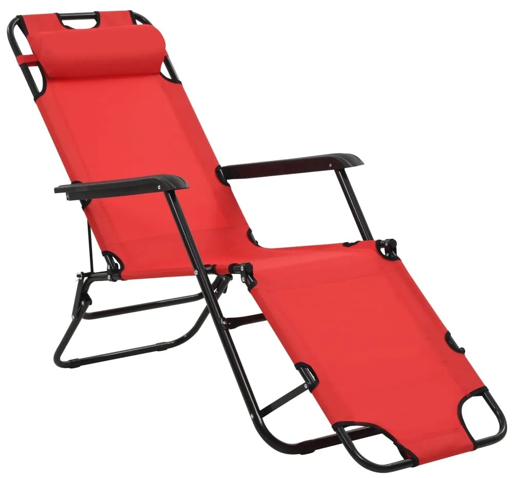 Espreguiçadeiras dobráveis c/ apoio de pés 2 pcs aço vermelho
