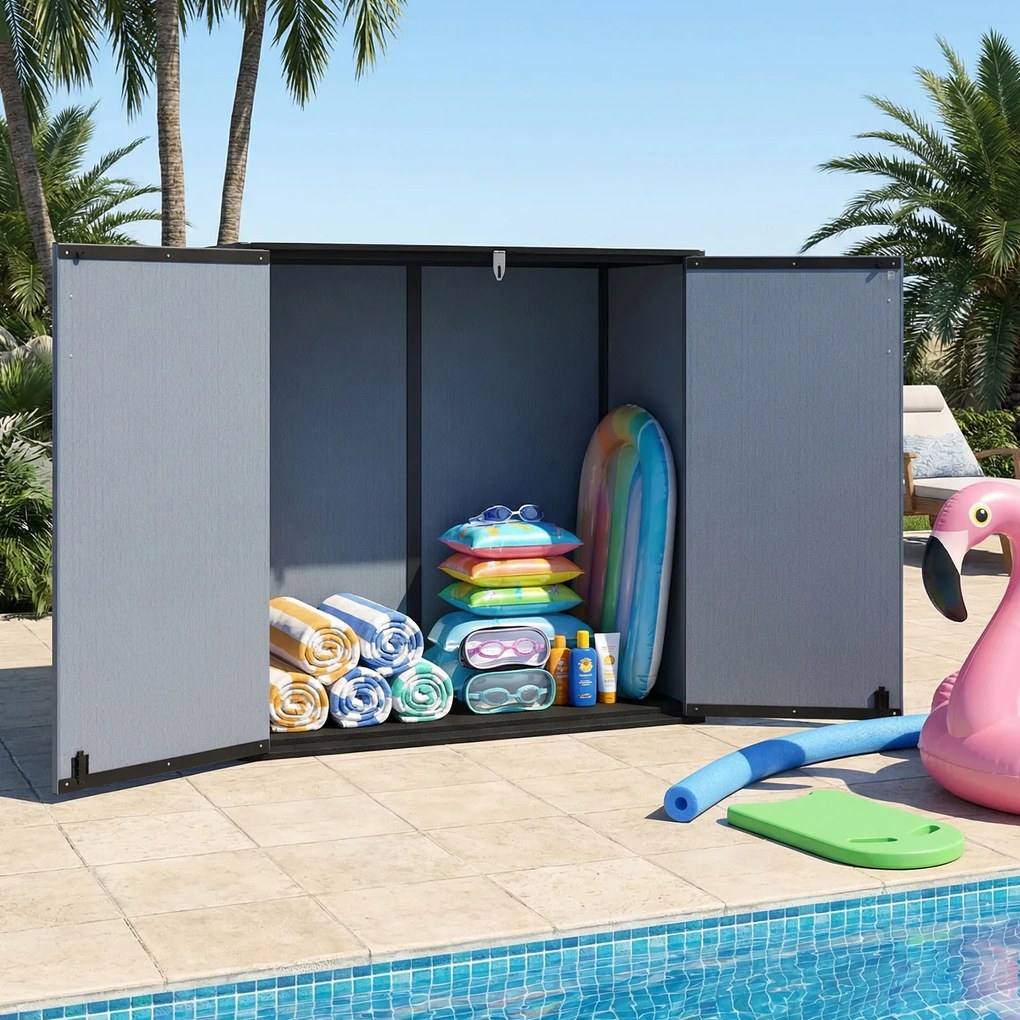 Armário de Arrumação de Jardim, 120 x 65 x 117 cm, Dupla Porta, Cinzento