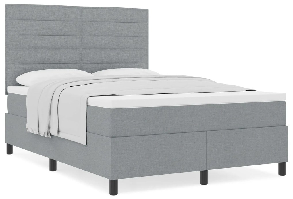 Cama Box Spring com Colchão Cinza Claro 140x200 cm Tecido