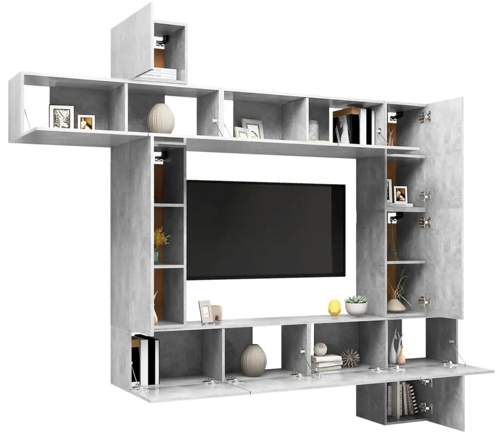 9 pcs conjunto de móveis de TV derivados madeira cinza cimento