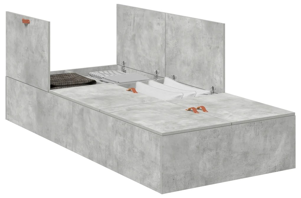 Cama de Armazenamento Cinza Concreto 90x200 cm