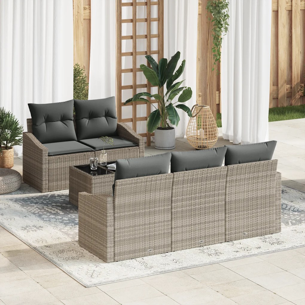 Conjunto de Sofá de Jardim de 6 Peças com Almofadas Cinza Claro Rattan