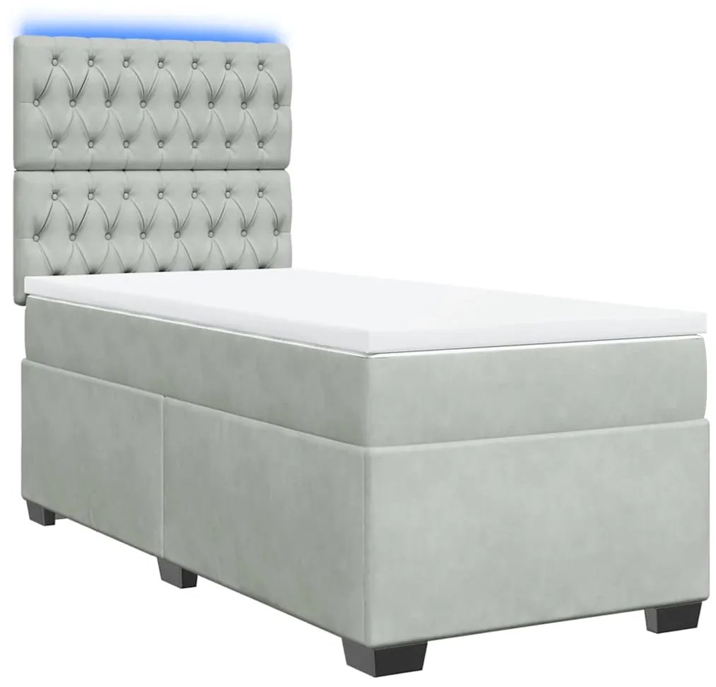 Cama com molas/colchão 90x200 cm veludo cinza-claro