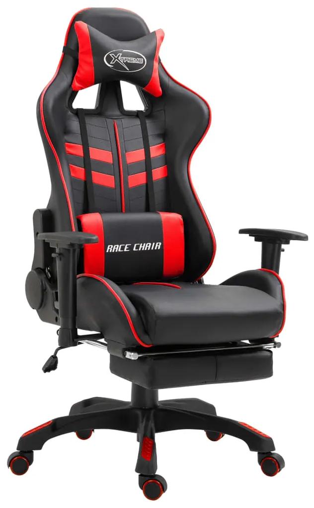 20201 vidaXL Cadeira de gaming c/ apoio pés couro artificial vermelho