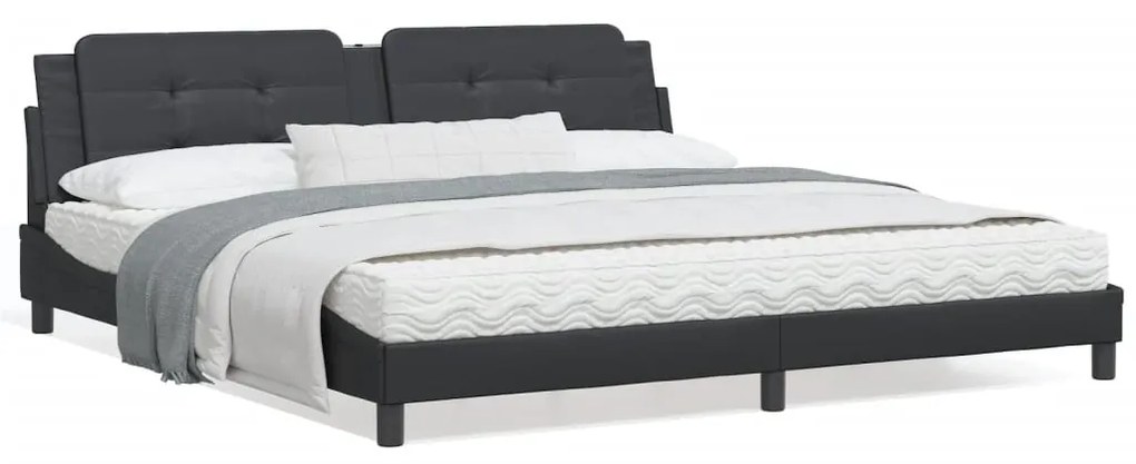 Estrutura cama c/ cabeceira 200x200 cm couro artificial preto