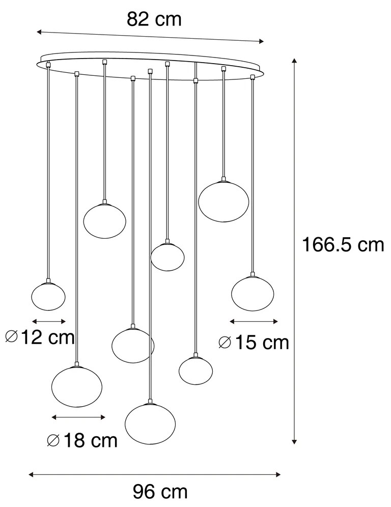 Candeeiro suspenso moderno preto com vidro fumado 9 luzes - Jia Moderno