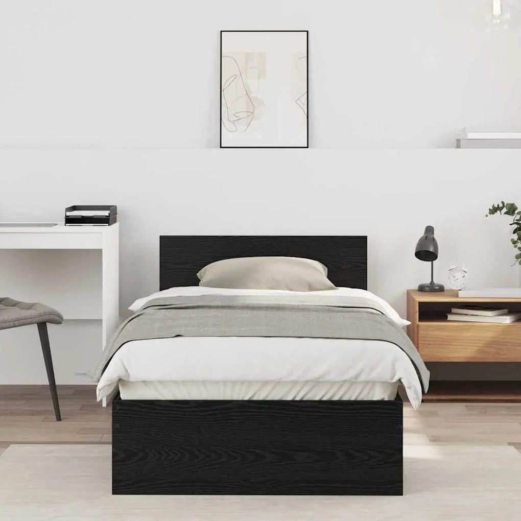 Estrutura de Cama com Cabeceira Carvalho Preto 90x200 cm Madeira de En