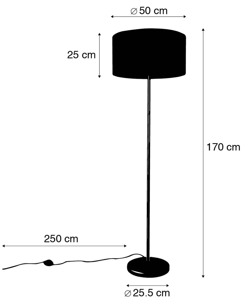 Candeeiro de pé preto com abajur cinzento claro 50 cm - Simplo