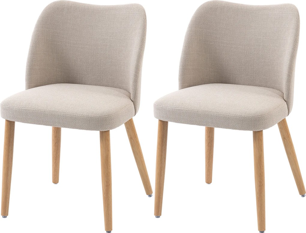 Conjunto de 2 Cadeiras de Jantar, 52 x 46 x 76 cm, Encosto Curvo, Creme