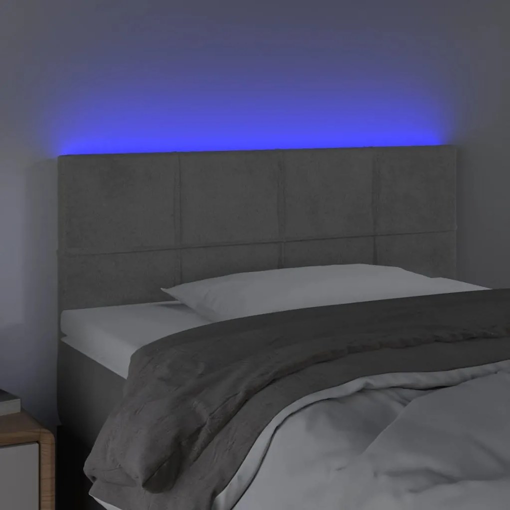 Cabeceira de cama c/ luzes LED tecido 90x5x78/88 cm cinza-claro