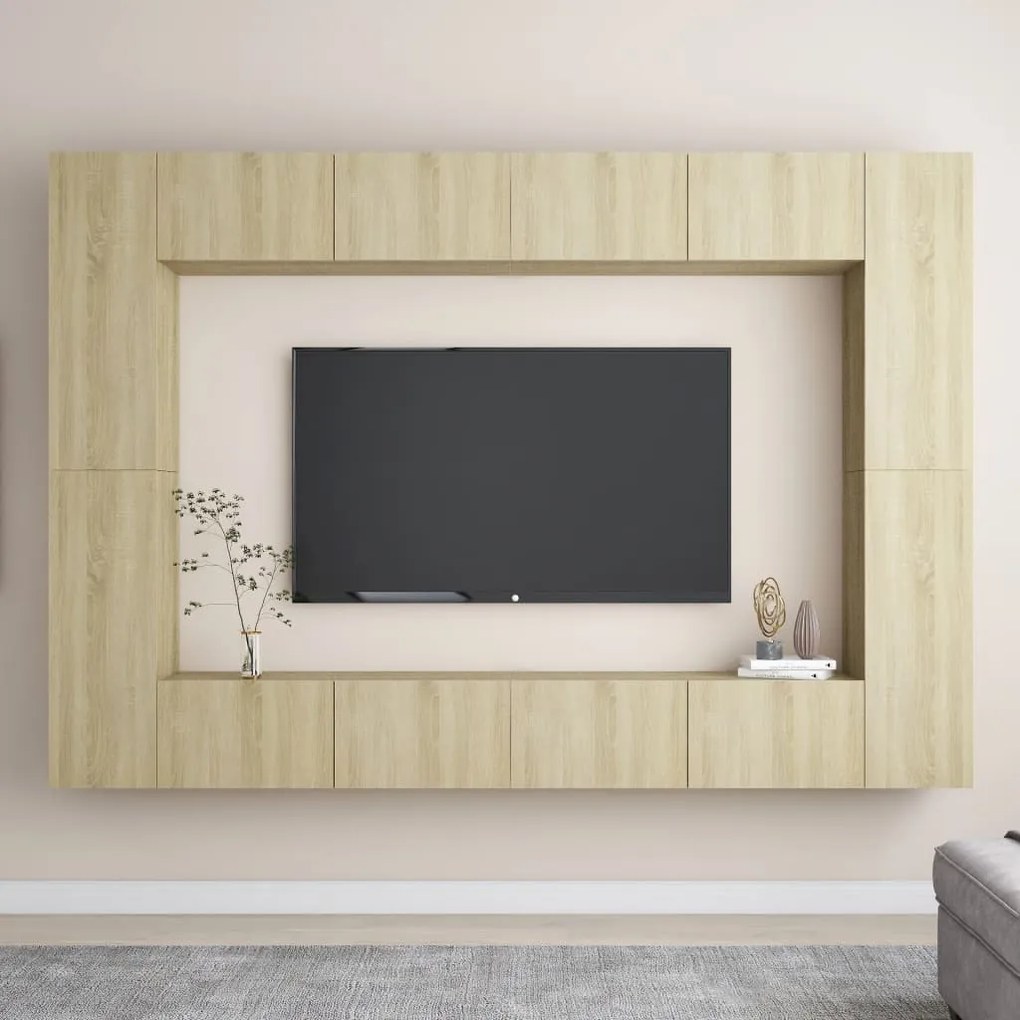 8pcs conjunto móveis de TV derivados de madeira carvalho sonoma