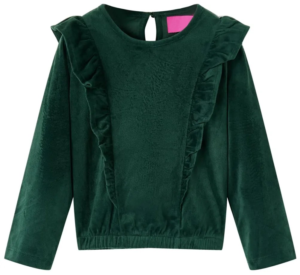 Blusa para criança com folhos verde-escuro 104