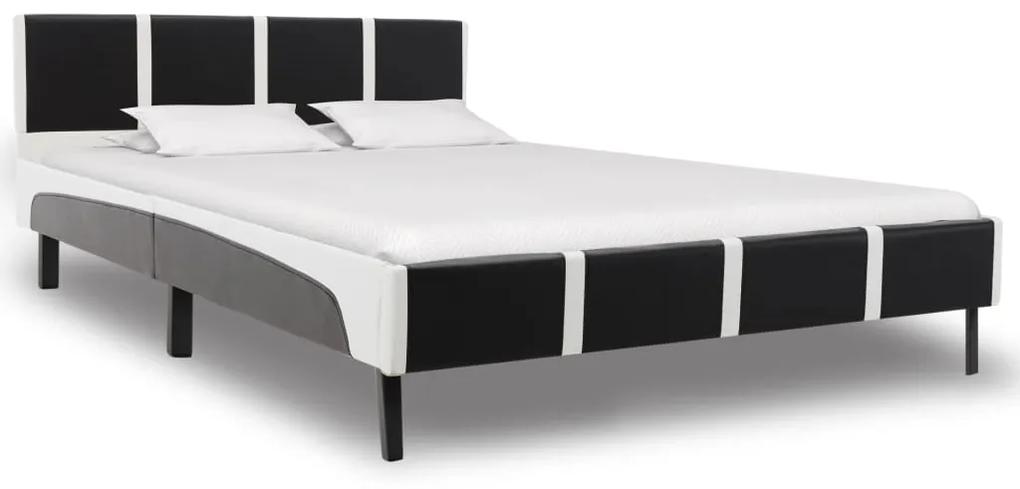 Estrutura de cama 140x200 cm couro artificial preto e branco