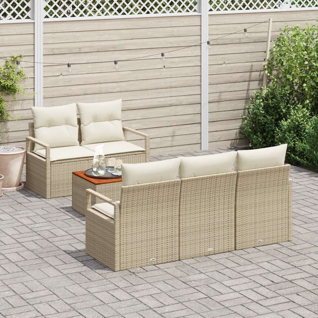 Conjunto de Sofá de Jardim vidaXL de 6 Peças com Almofadas Bege Rattan