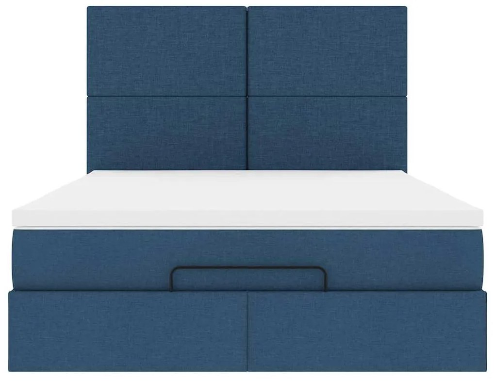 Estrutura de cama otomana com colchão tecido azul 140x200cm