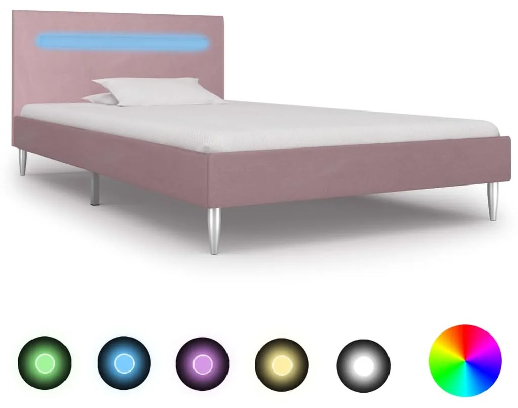 vidaXL Estrutura de cama com LED 90x200 cm tecido cor-de-rosa