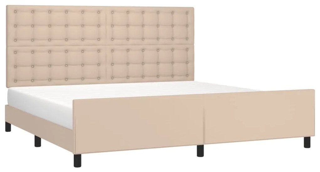 Estrutura cama cabeceira 200x200 cm couro artificial cappuccino