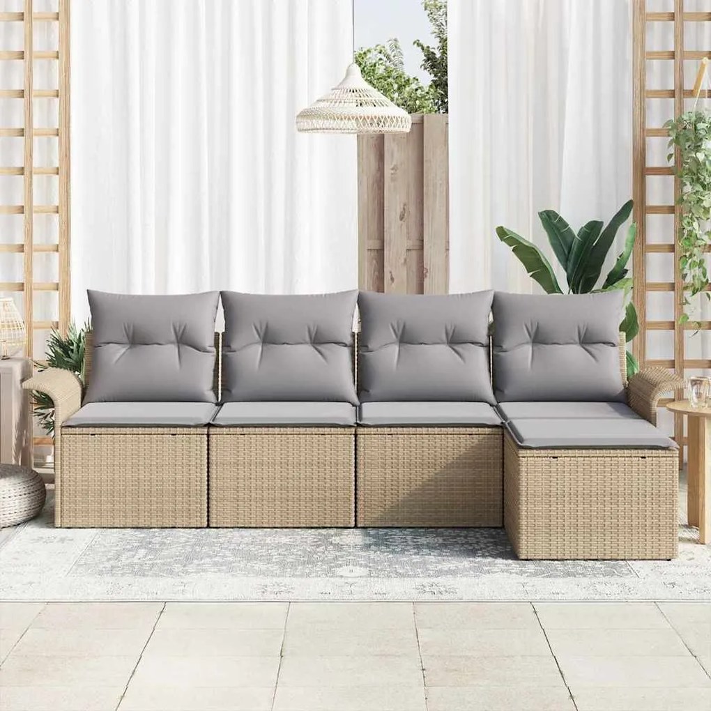Conjunto de Sofás de Jardim vidaXL em 5 Peças com Almofadas em Rattan