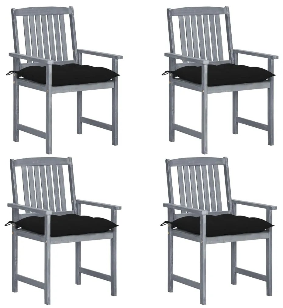 vidaXL Cadeiras de jardim com almofadões 4 pcs acácia maciça cinza