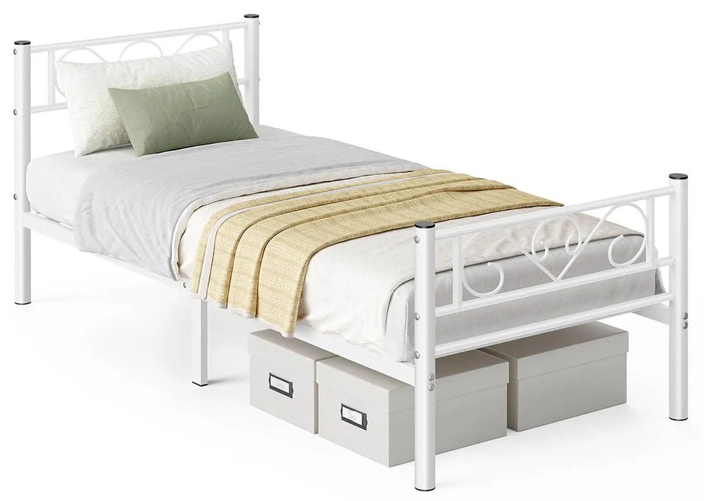 Cama 90 x 200 cm em metal (colchão não incluido), montagem simples, branco mate