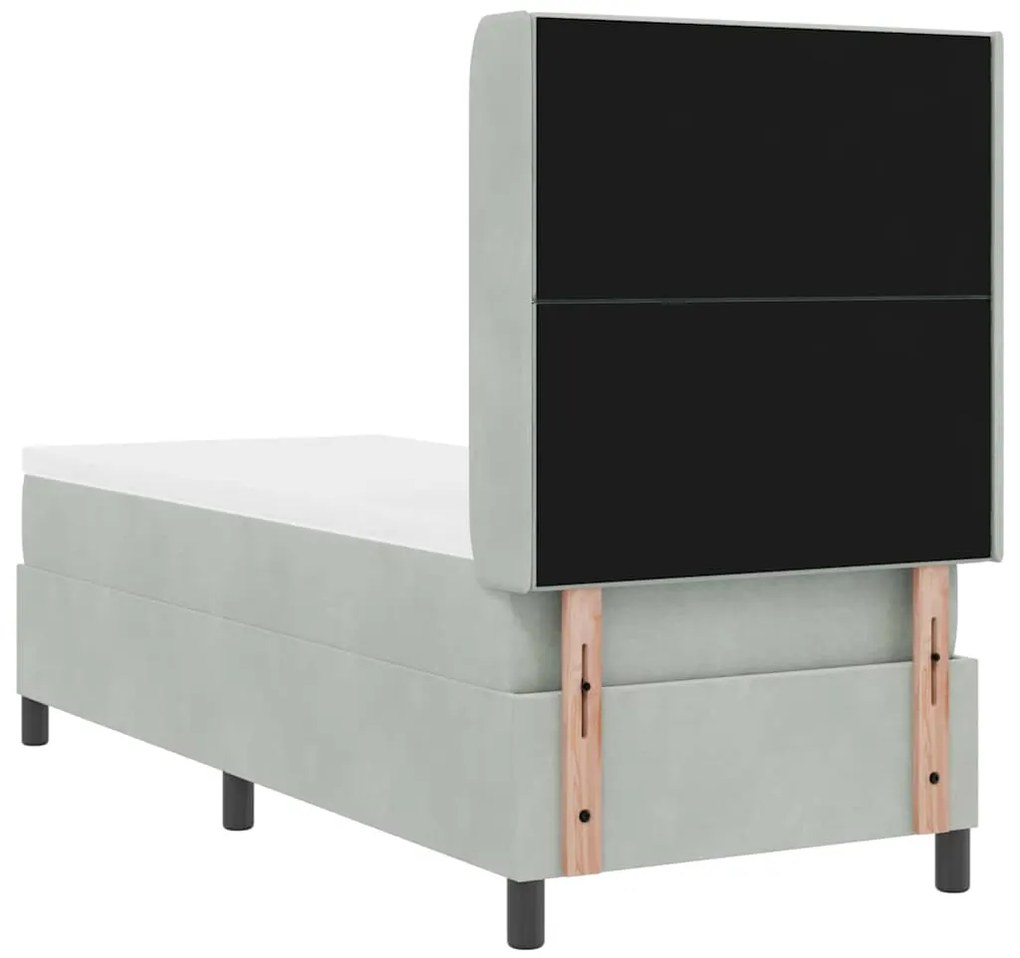 Cama Box Spring com Colchão Cinza Claro 80x200 cm Veludo