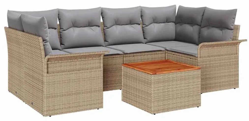 Conjunto de Sofá de Jardim com 7 Peças, Almofadas Beiges, Rattan Sinté