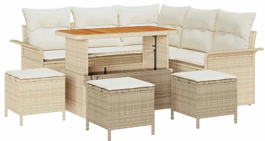 Conjunto de Sofá de Jardim com 9 Peças , Almofadas Beje, Rattan Sintét