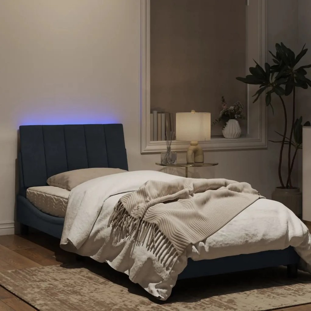 Estrutura de cama c/ luzes LED 90x190 cm veludo cinzento-escuro