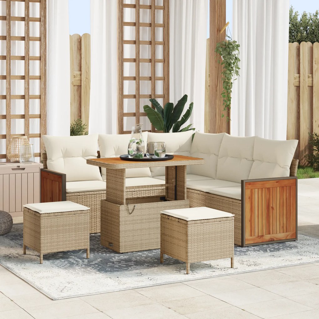 Conjunto de Sofá de Jardim vidaXL de 8 peças com Almofadas Bege Rattan Acácia
