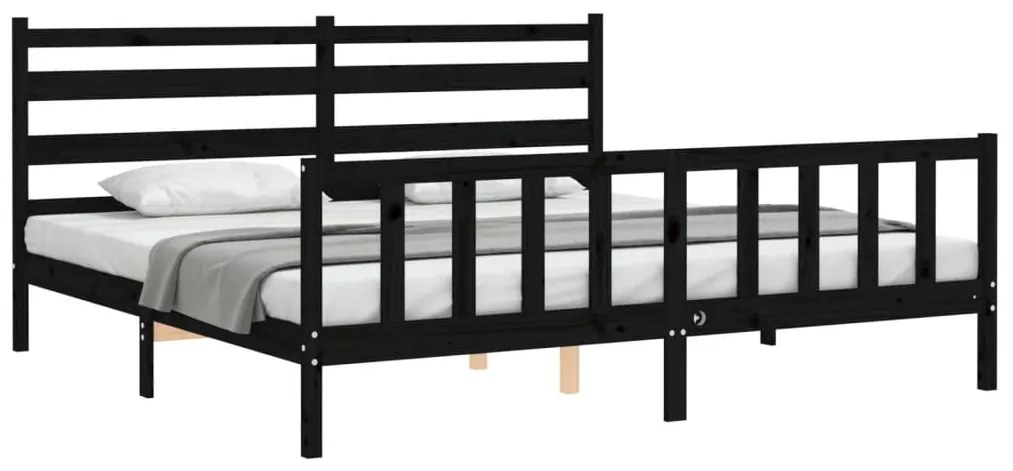 Estrutura de cama com cabeceira 200x200 cm madeira maciça preto