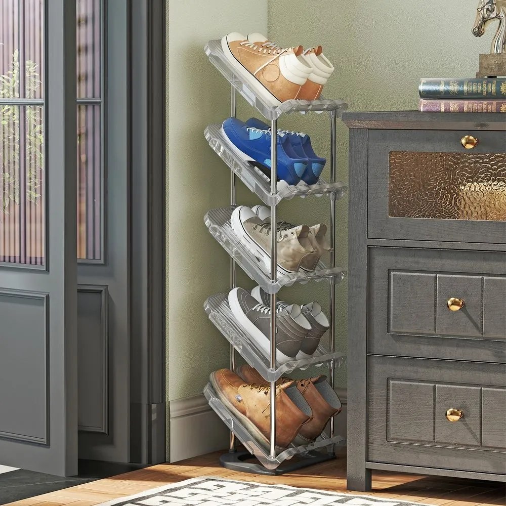Sapateira de 5 prateleiras, design inclinado 24,5 x 28,4 x 102,5 cm cinzenta