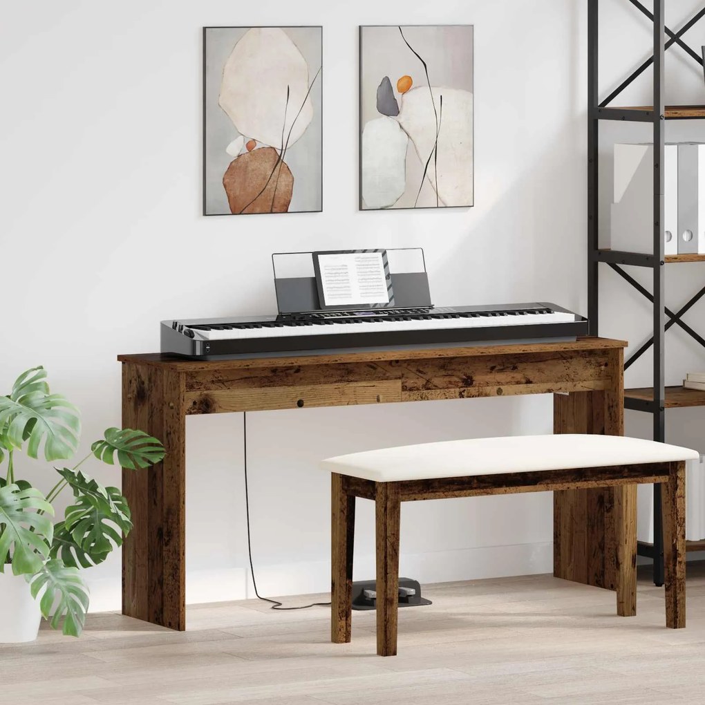 vidaXL Suporte de Teclado Madeira antiga 130 x 32 x 64 cm