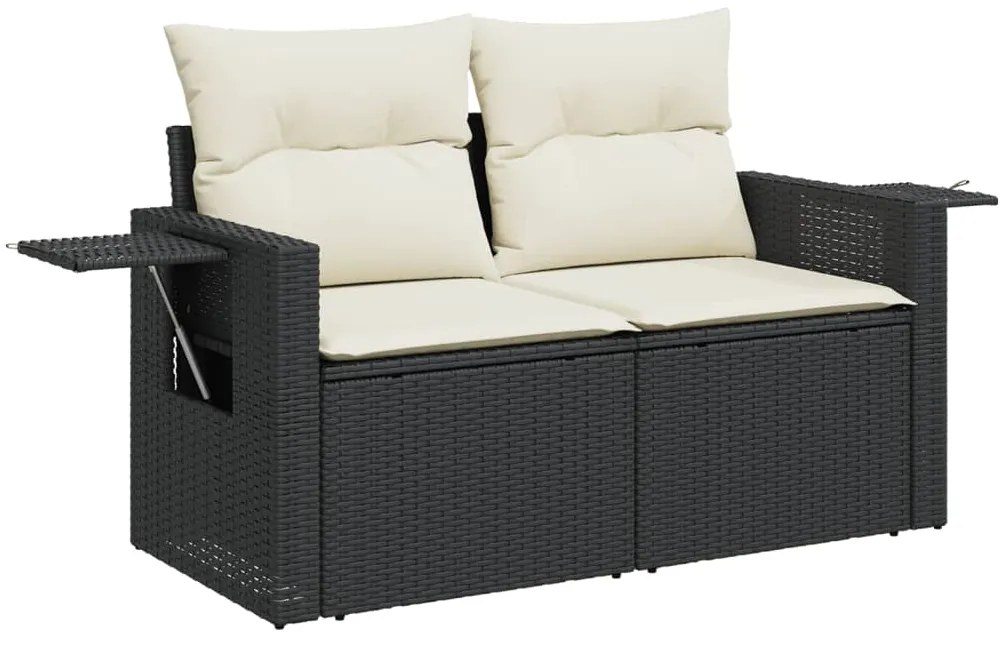 7 pcs conjunto de sofás p/ jardim c/ almofadões vime PE preto