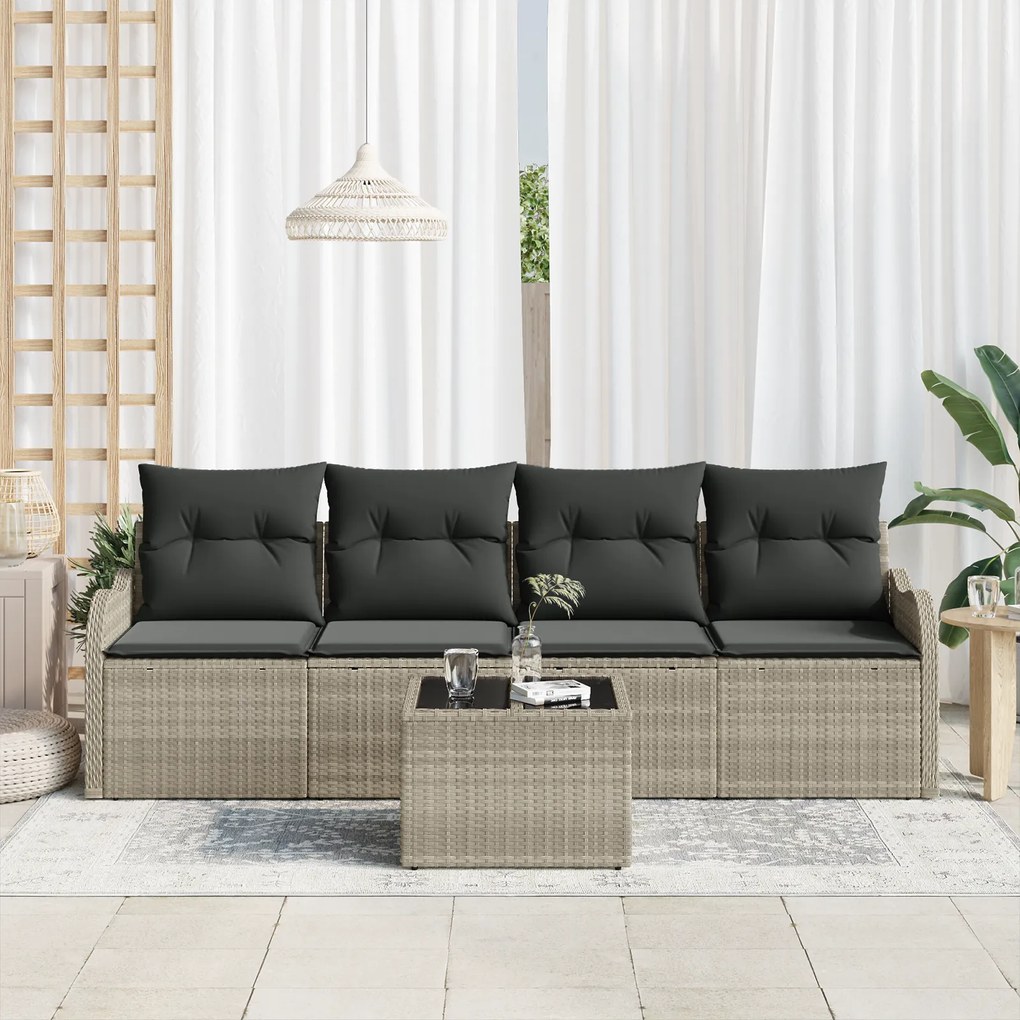 Conjunto de Sofá Jardim vidaXL de 5 Peças com Almofadas Cinzento Claro