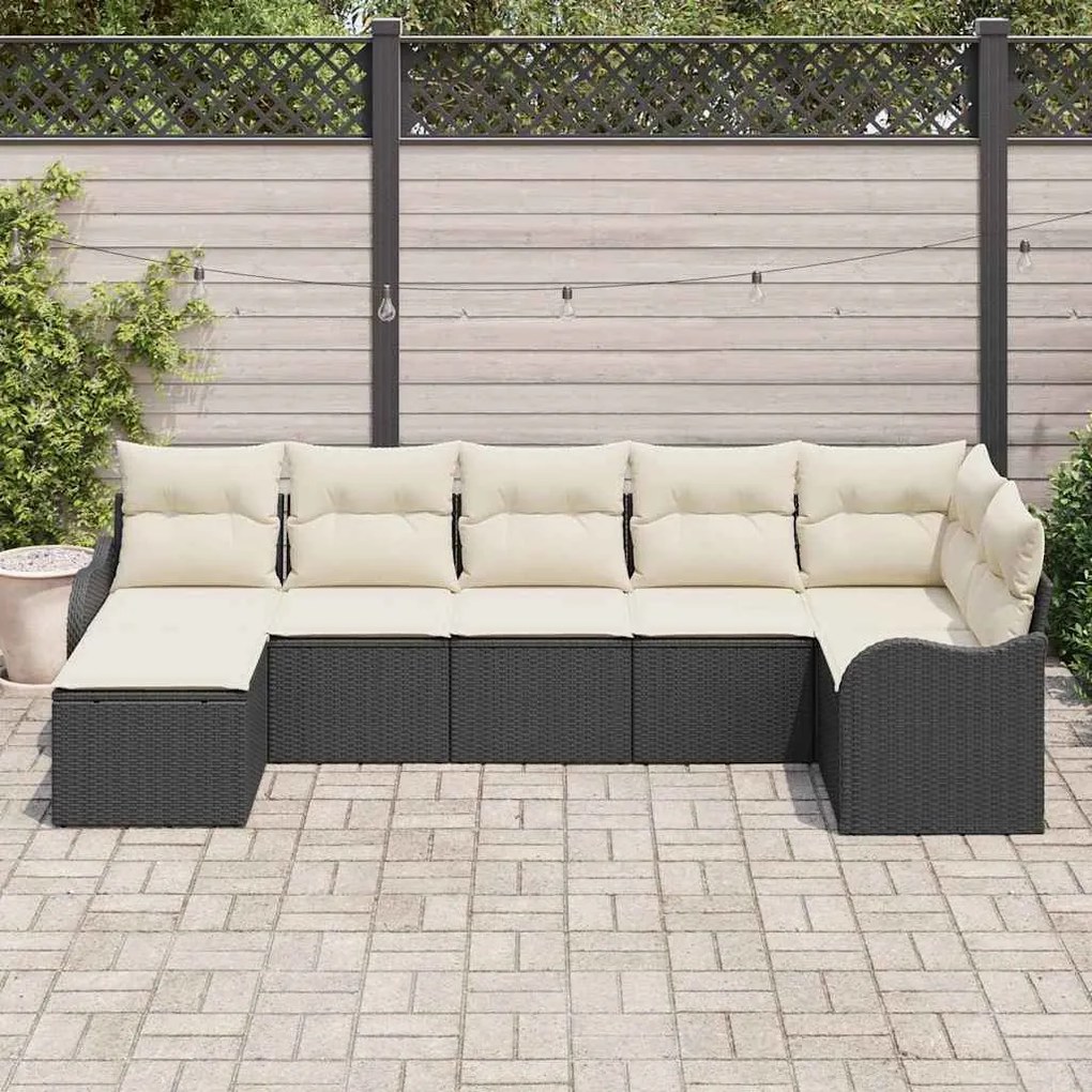 Conjunto de Sofás de Jardim vidaXL 7 Peças com Almofadas Preto Rattan