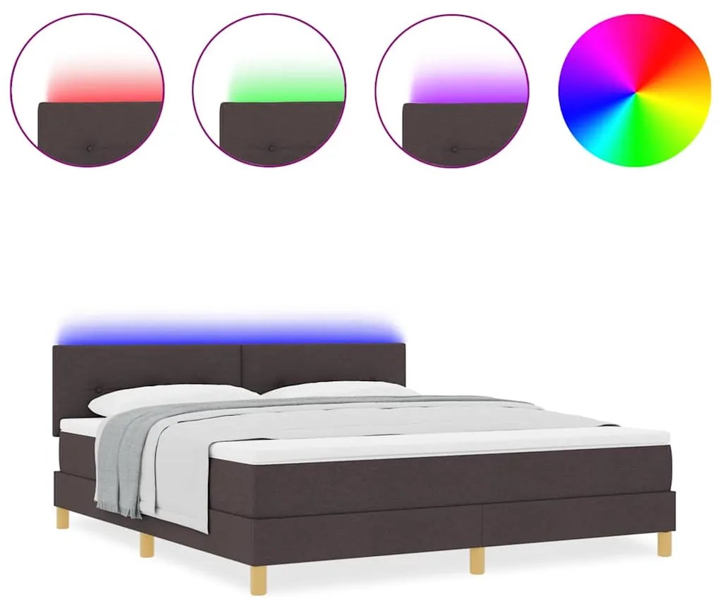 Cama Box Spring com Colchão e LED Castanha 180x200 cm Tecido