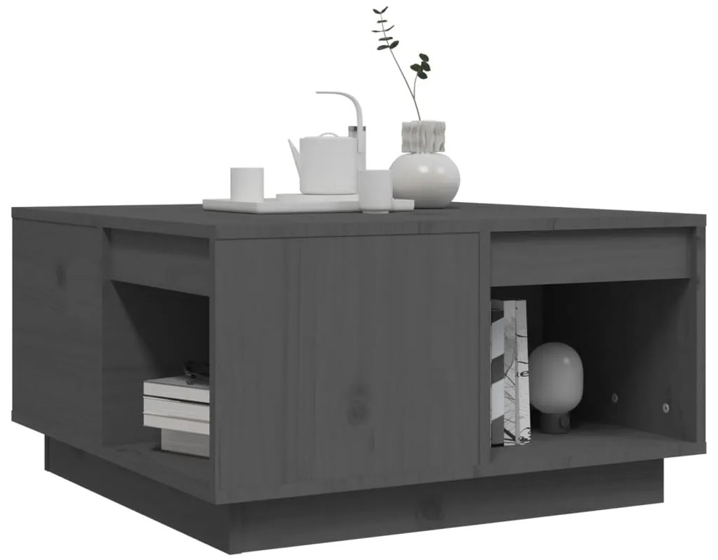 Mesa de centro 60x61x32,5 cm madeira de pinho maciça cinzento